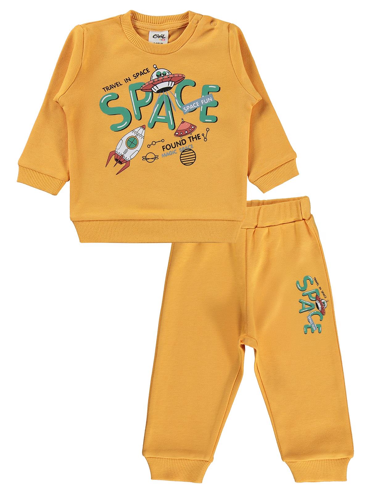 Civil Baby Space Baskılı 6-18 Ay Takım - Hardal