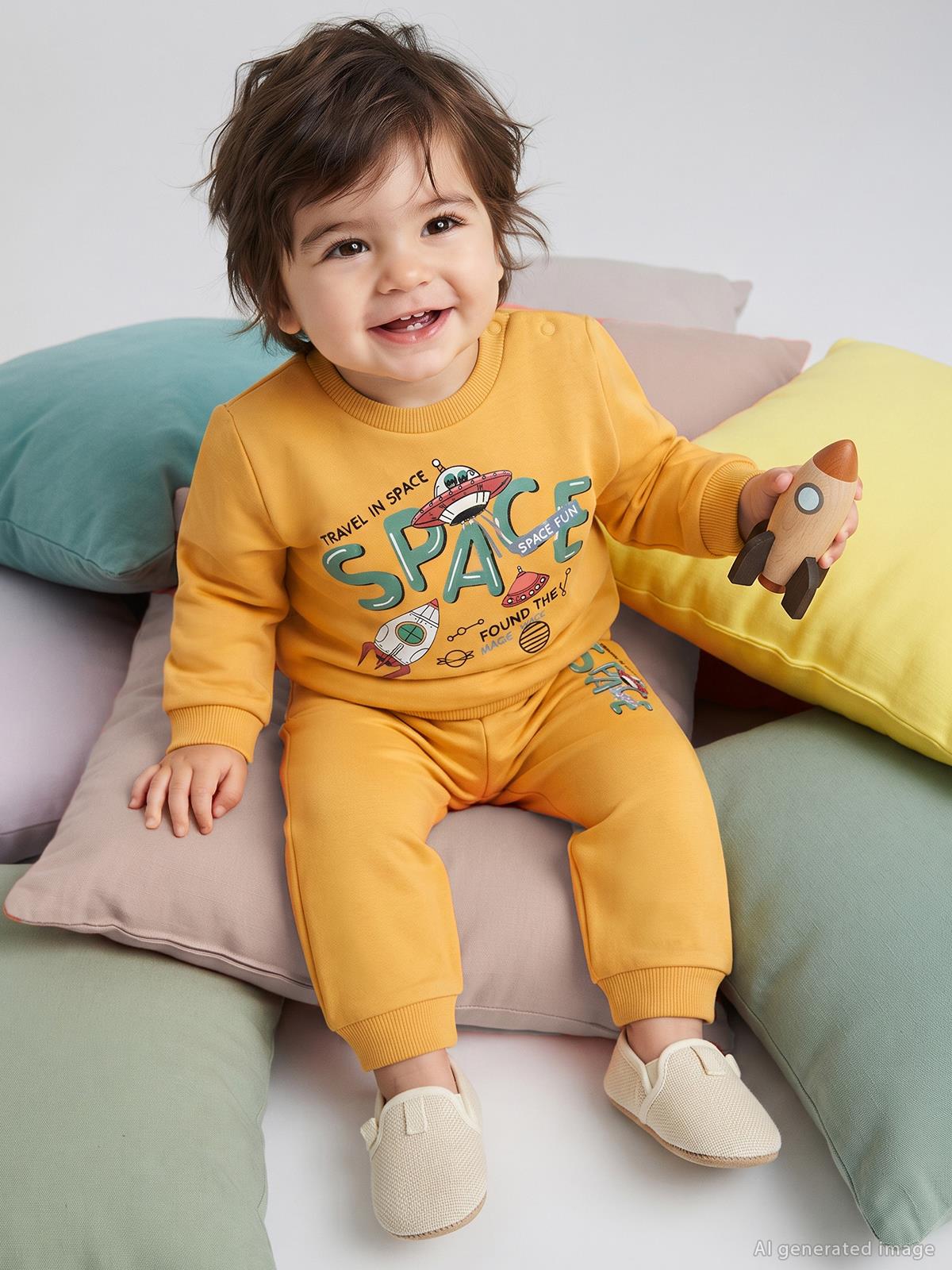 Civil Baby Space Baskılı 6-18 Ay Takım - Hardal