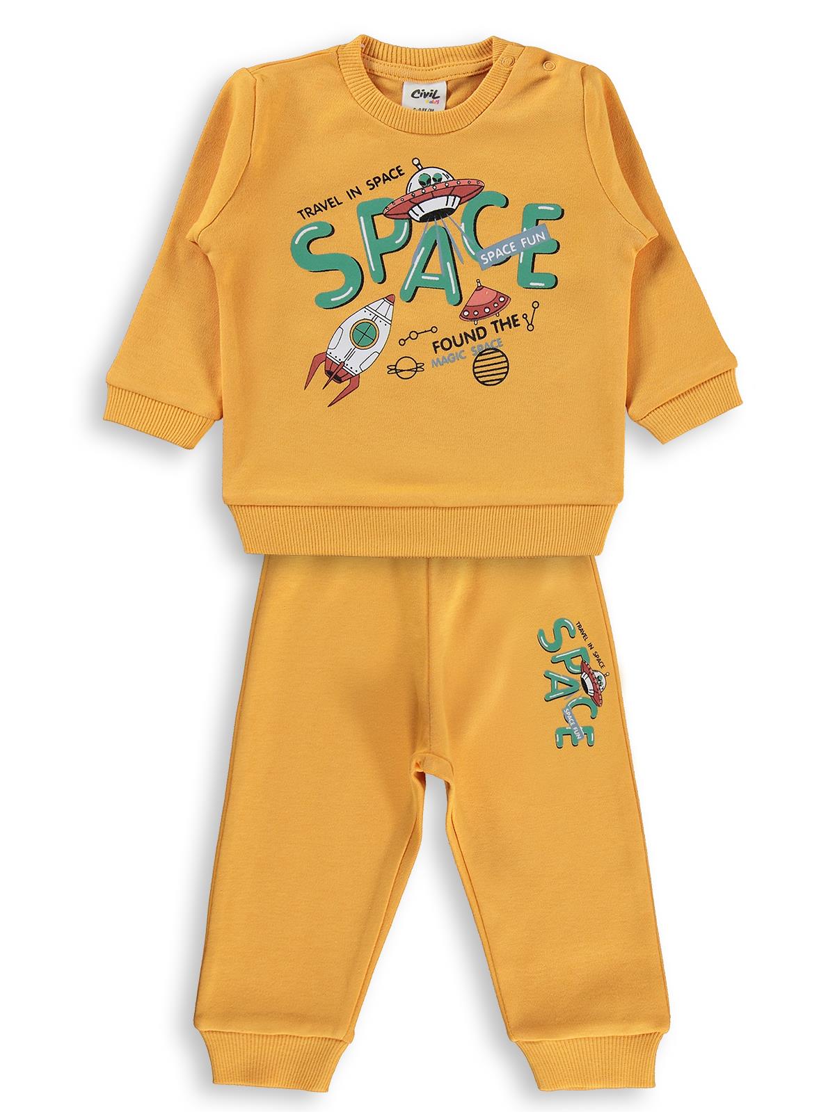 Civil Baby Space Baskılı 6-18 Ay Takım - Hardal