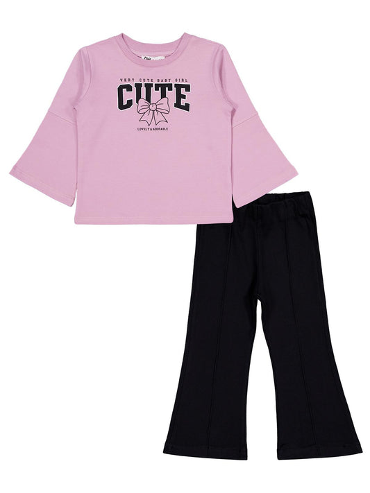 Civil Girls Cute Fiyonk Baskılı 2-5 Yaş Takım - Pembe