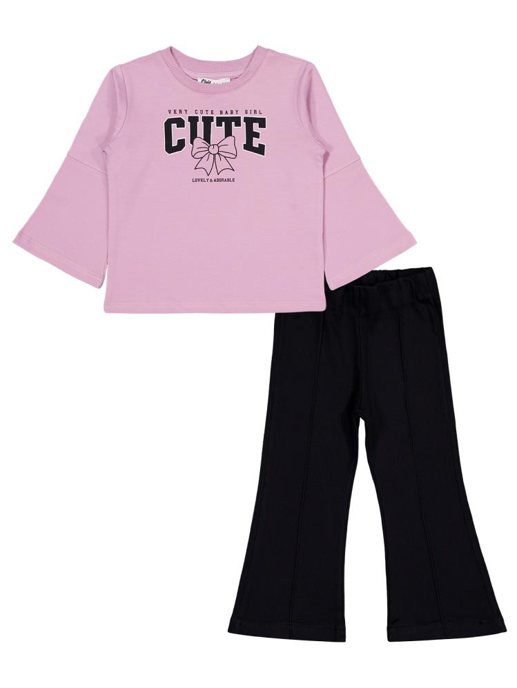 Civil Girls Cute Fiyonk Baskılı 2-5 Yaş Takım - Pembe