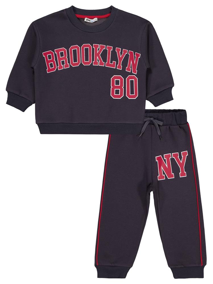 Civil Boys Brooklyn 80 Baskılı Biyeli 2-5 Yaş Eşofman Takımı - Gri