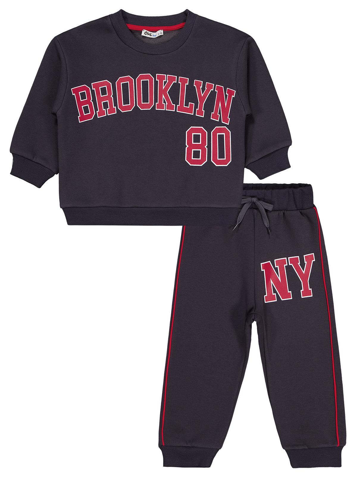 Civil Boys Brooklyn 80 Baskılı Biyeli 2-5 Yaş Eşofman Takımı - Gri