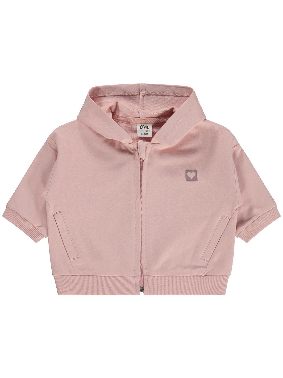 Civil Baby Civil Basic Kalp Etiketli Kapüşonlu 6-18 Ay Hırka - Pembe