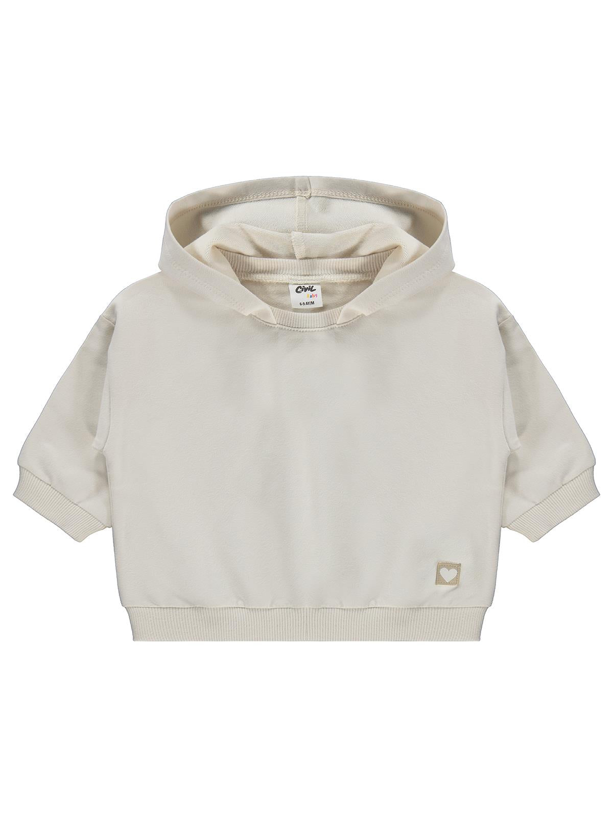 Civil Baby Civil Basic Kalp Etiketli Kapüşonlu 6-18 Ay Sweatshirt  - Bej