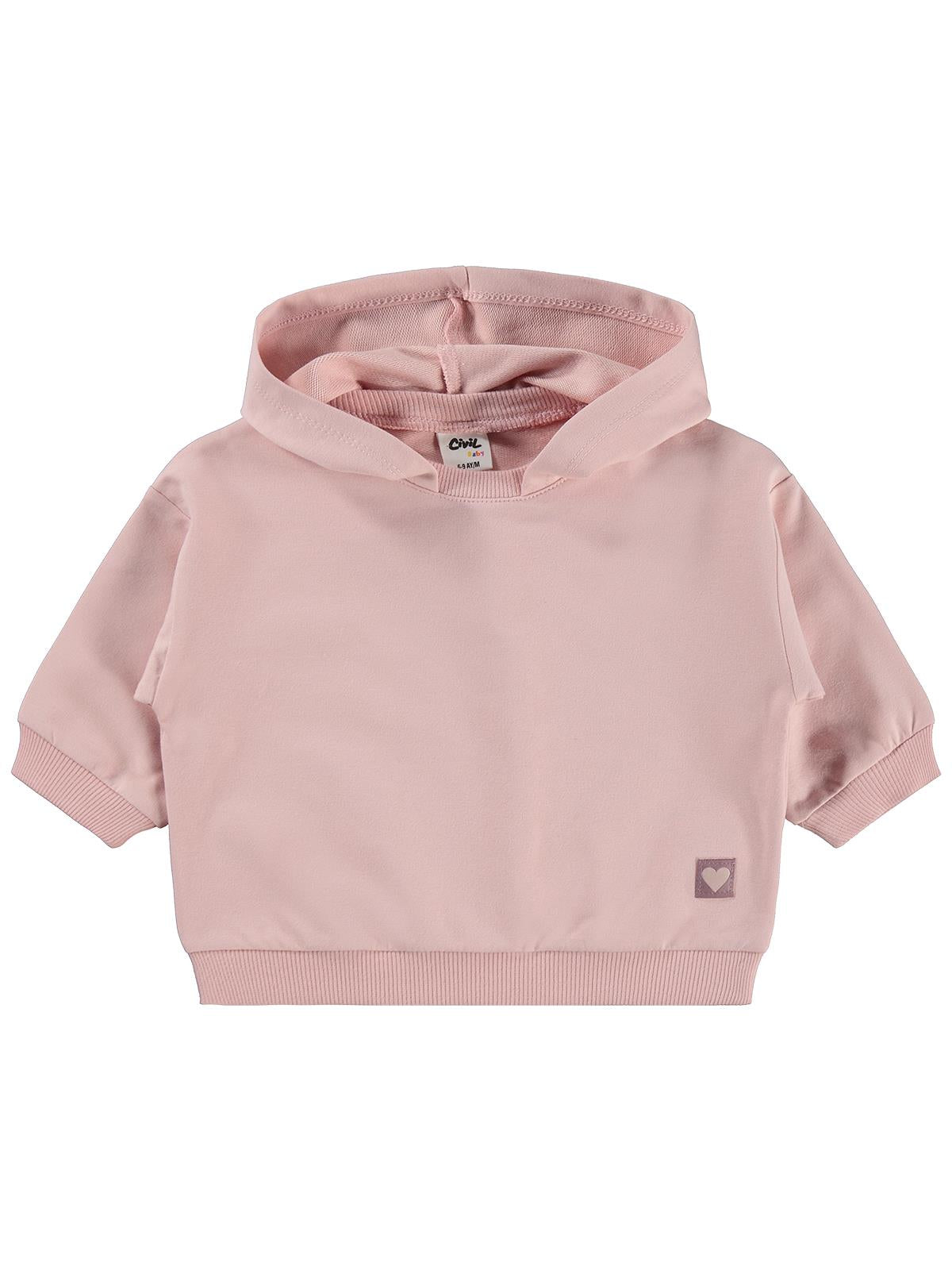 Civil Baby Civil Basic Kalp Etiketli Kapüşonlu 6-18 Ay Sweatshirt  - Pembe