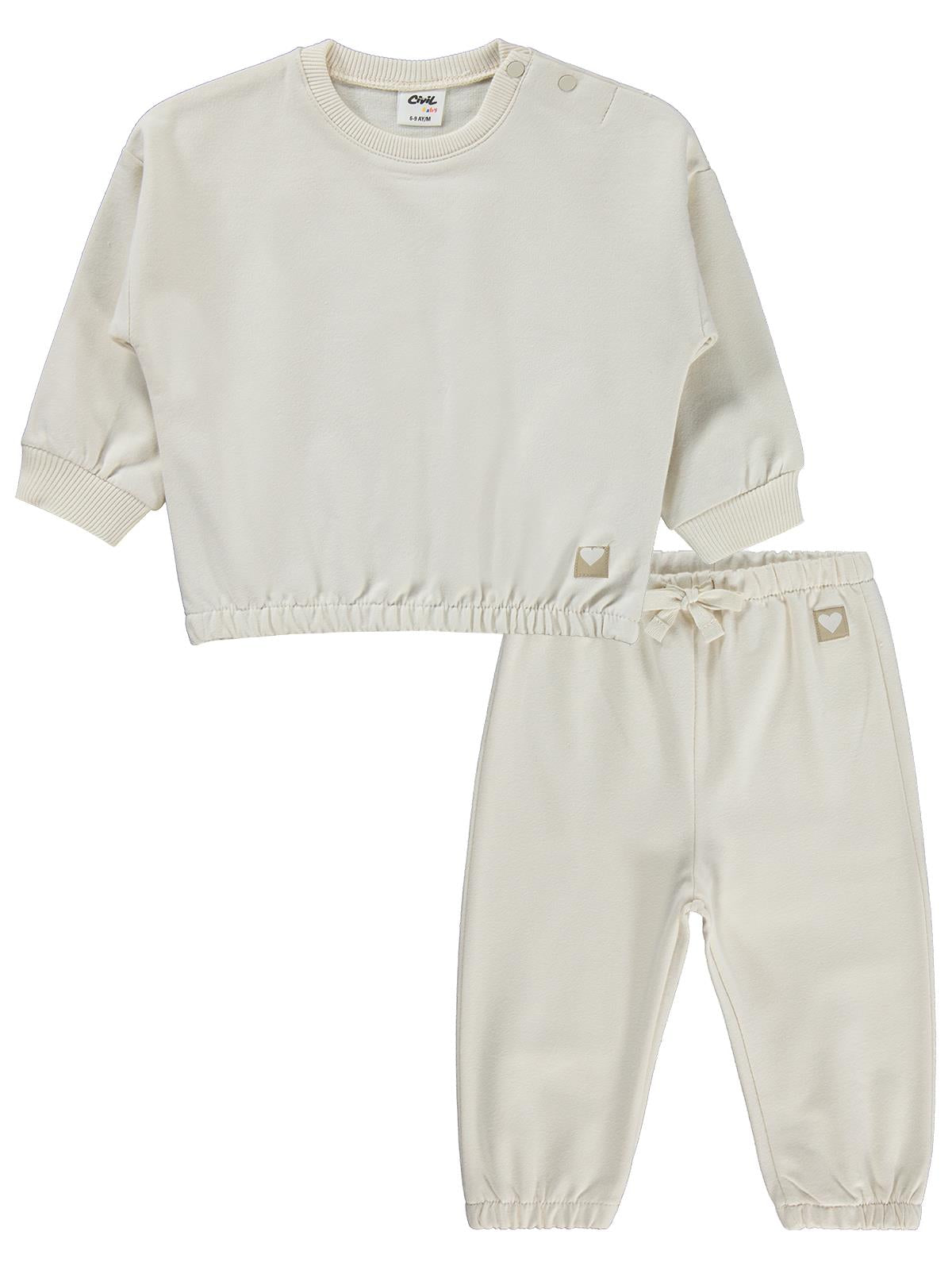 Civil Baby Kız Bebek Düz Basic Kalpli 6-18 Ay Takım - Bej
