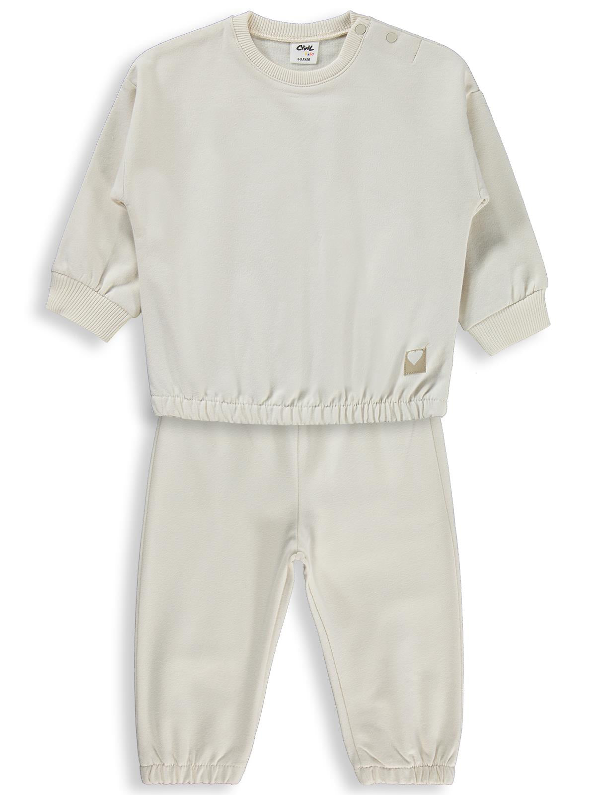 Civil Baby Kız Bebek Düz Basic Kalpli 6-18 Ay Takım - Bej