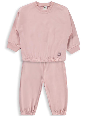 Civil Baby Kız Bebek Düz Basic Kalpli 6-18 Ay Takım - Pembe