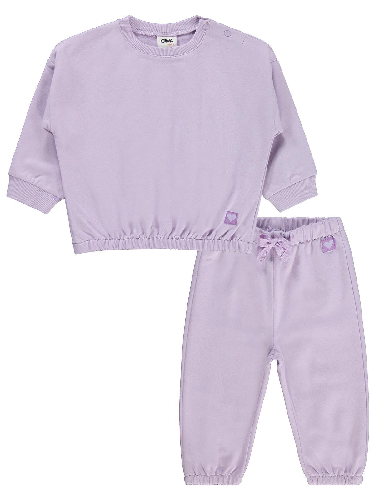 Civil Baby Kız Bebek Düz Basic Kalpli 6-18 Ay Takım - Lila