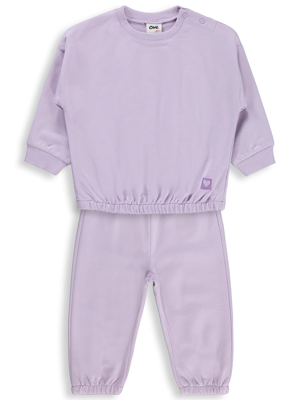 Civil Baby Kız Bebek Düz Basic Kalpli 6-18 Ay Takım - Lila