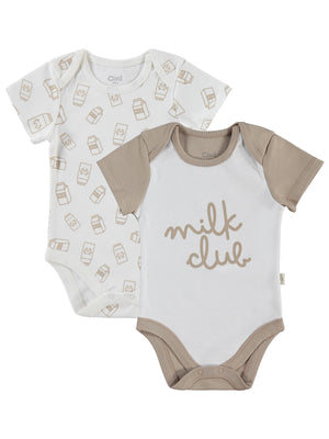 Civil Baby Milk Baskılı 2'li Set 3-18 Ay Çıtçıtlı Badi - Ekru