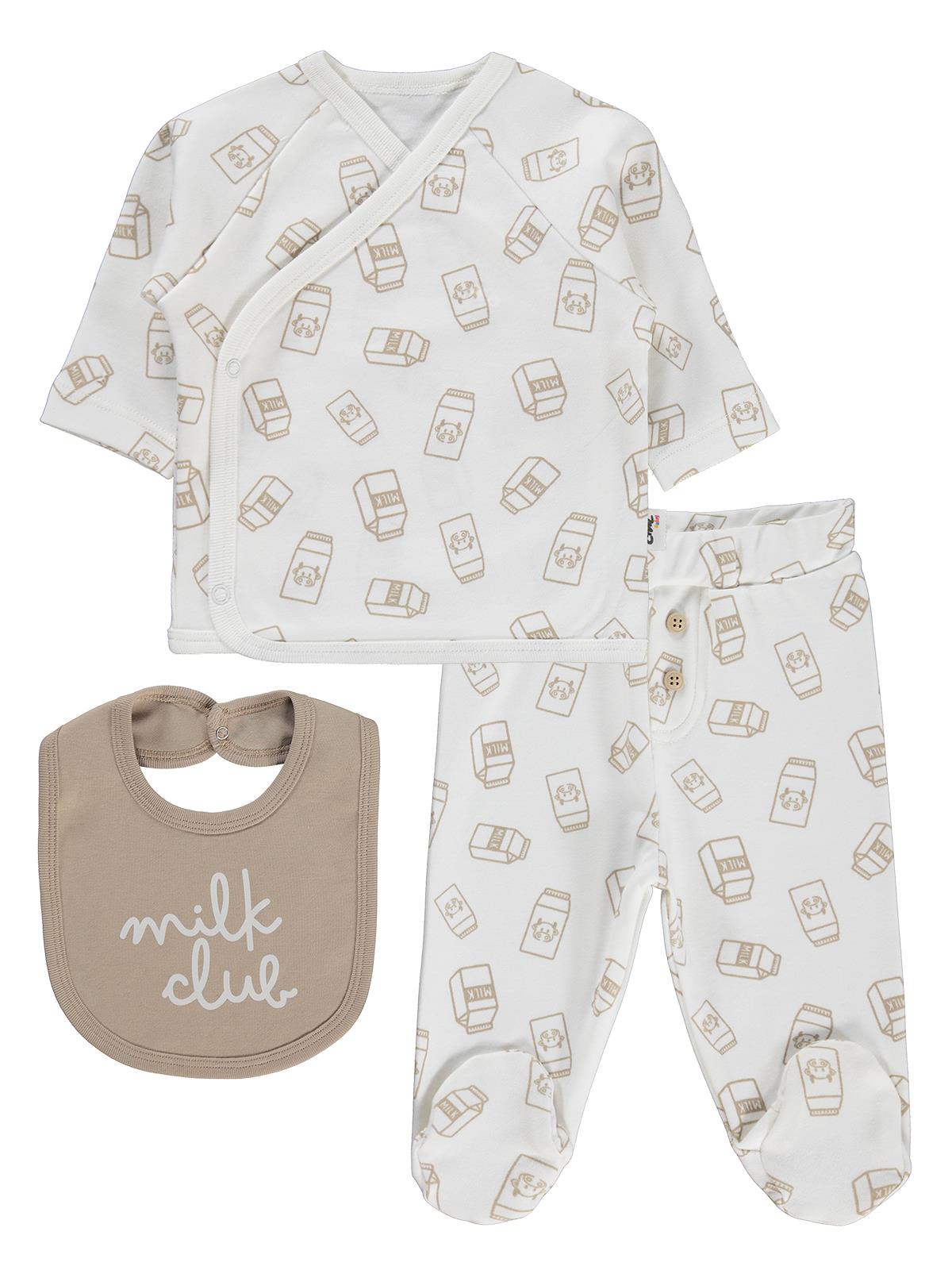 Civil Baby Milk Baskılı Zıbın Takımları - Ekru
