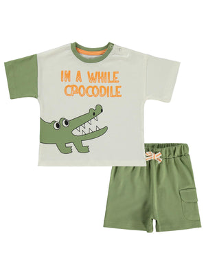 Civil Baby Timsah Baskılı 3-12 Ay Takım - Ekru