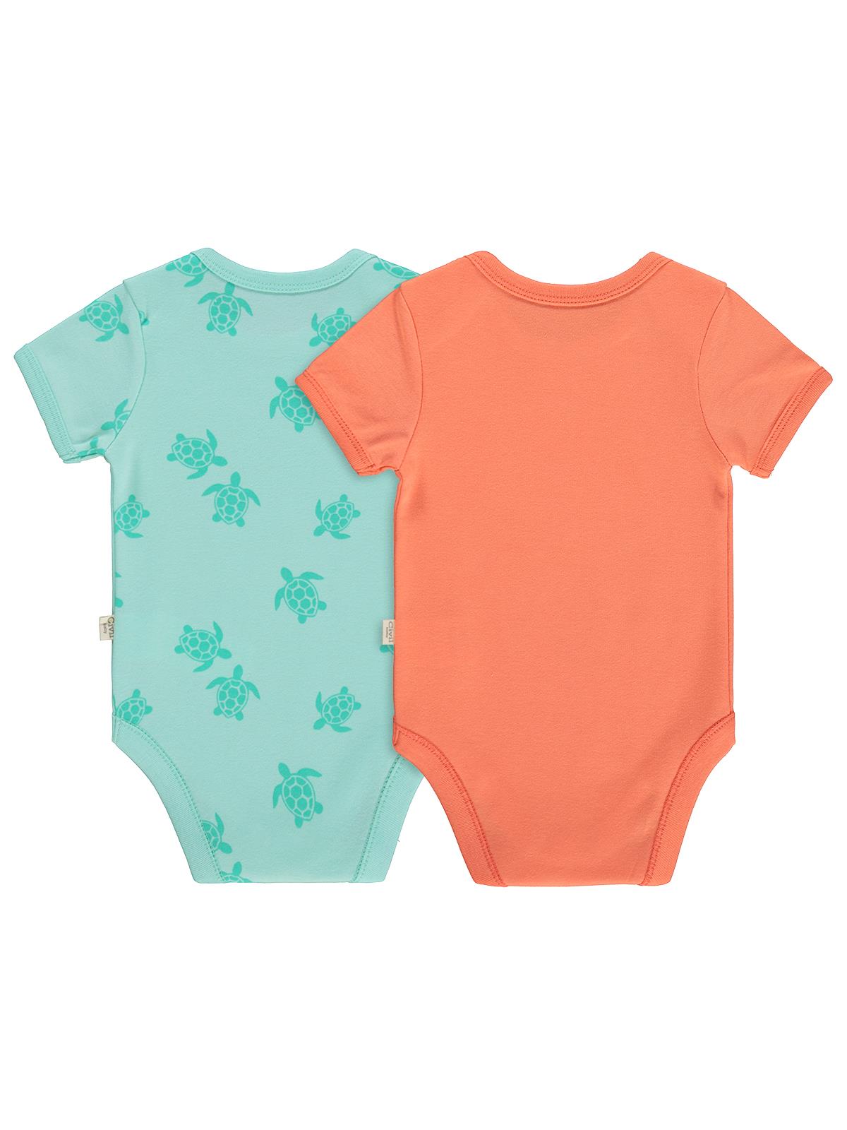 Civil Baby Kaplumbağa Baskılı 2'li Set 3-18 Ay Çıtçıtlı Badi - Mercan-Mint