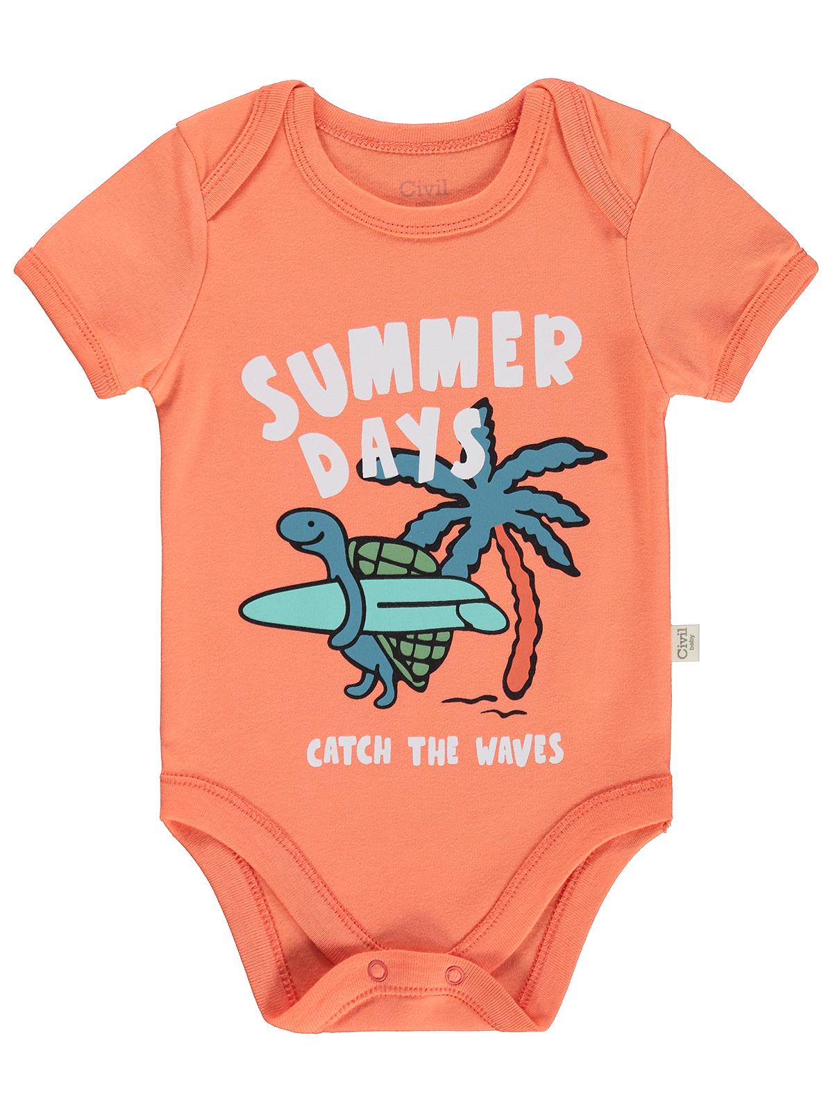 Civil Baby Kaplumbağa Baskılı 2'li Set 3-18 Ay Çıtçıtlı Badi - Mercan-Mint