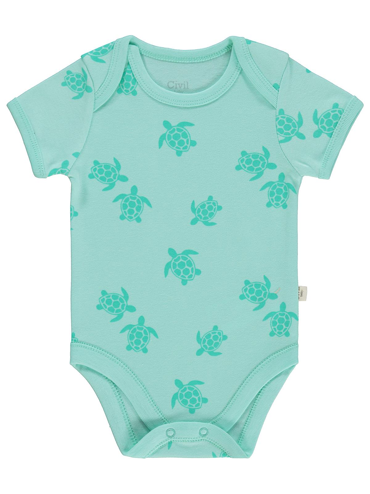 Civil Baby Kaplumbağa Baskılı 2'li Set 3-18 Ay Çıtçıtlı Badi - Mercan-Mint