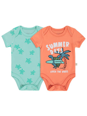 Civil Baby Kaplumbağa Baskılı 2'li Set 3-18 Ay Çıtçıtlı Badi - Mercan-Mint