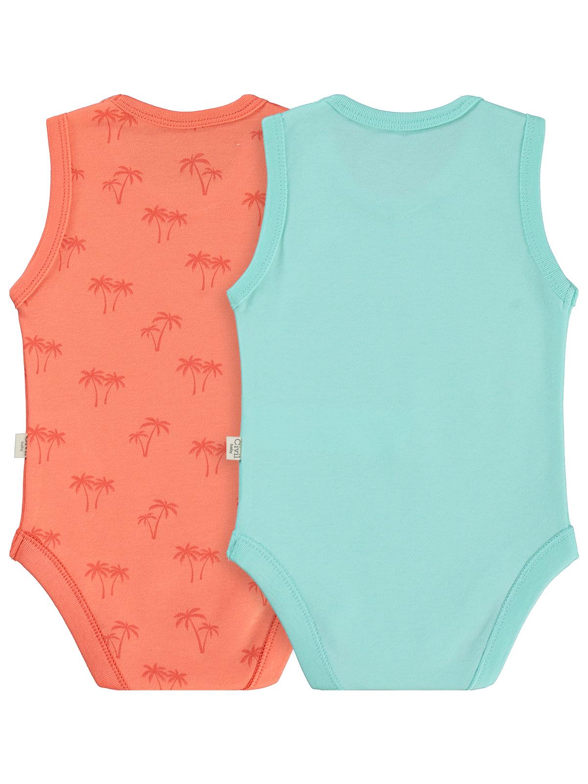 Civil Baby Palmiye Baskılı 2'li Set 3-18 Ay Çıtçıtlı Badi - Mercan-Mint