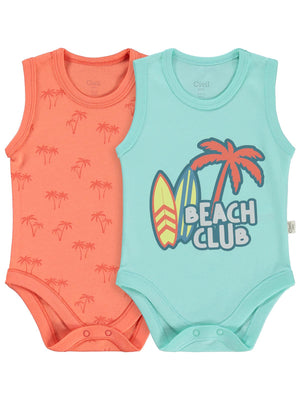 Civil Baby Palmiye Baskılı 2'li Set 3-18 Ay Çıtçıtlı Badi - Mercan-Mint