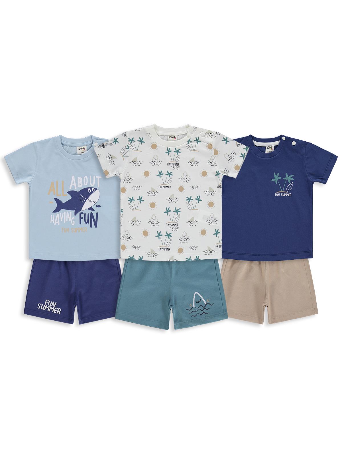 Civil Baby Köpek Balığı Baskılı 3'lü Set 6-18 Ay Takım