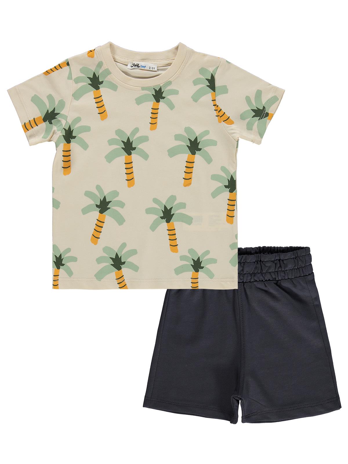 Civil Boys Palmiye Baskılı 3'lü Set 2-5 Yaş Takım
