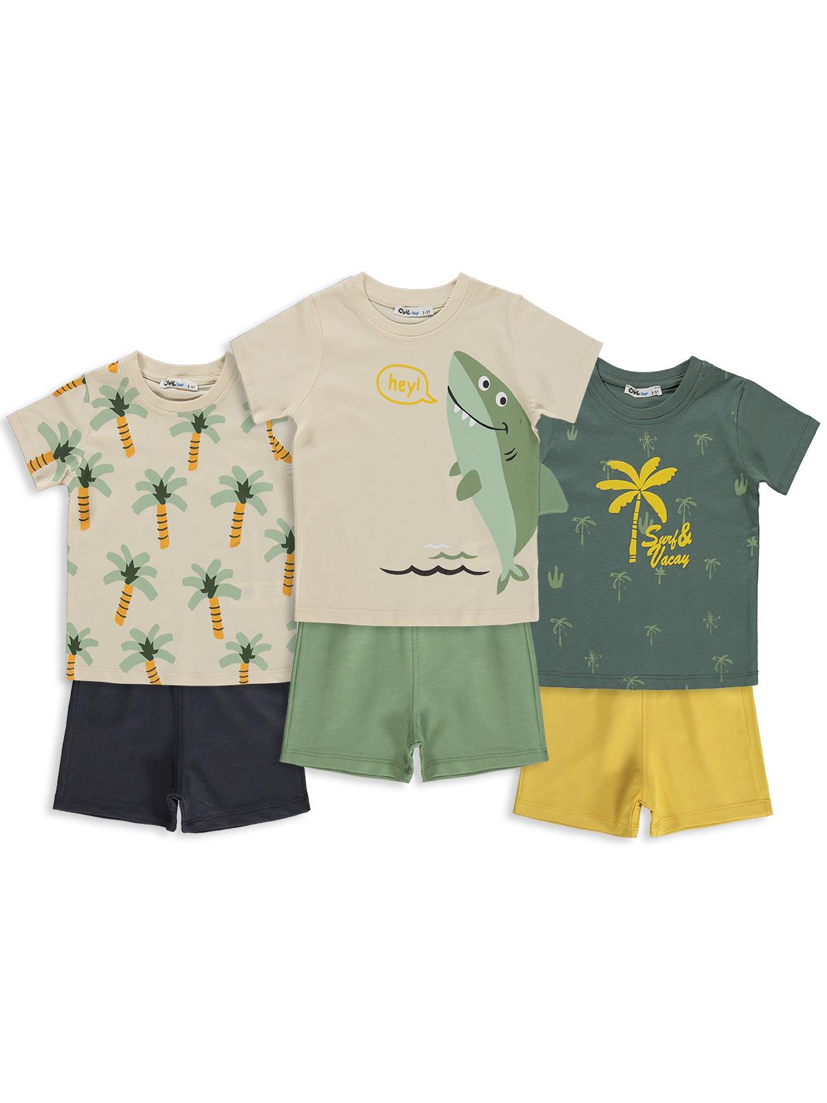 Civil Boys Palmiye Baskılı 3'lü Set 2-5 Yaş Takım