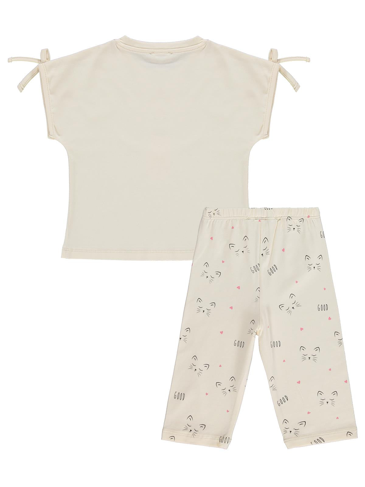 Civil Girls Kedi Baskılı 2-5 Yaş Takım - Fil Dişi