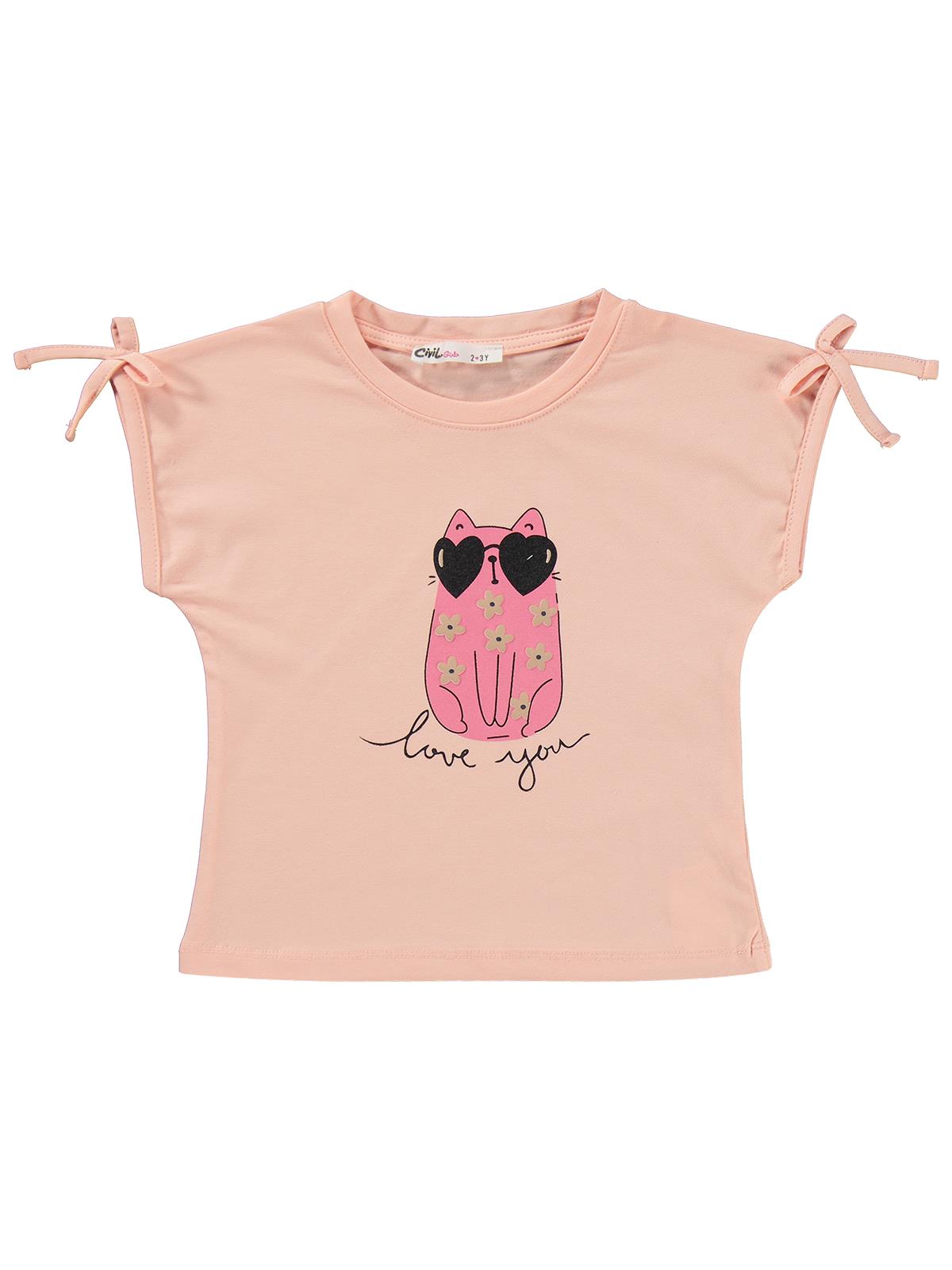 Civil Girls Kedi Baskılı 2-5 Yaş Takım - Pudra