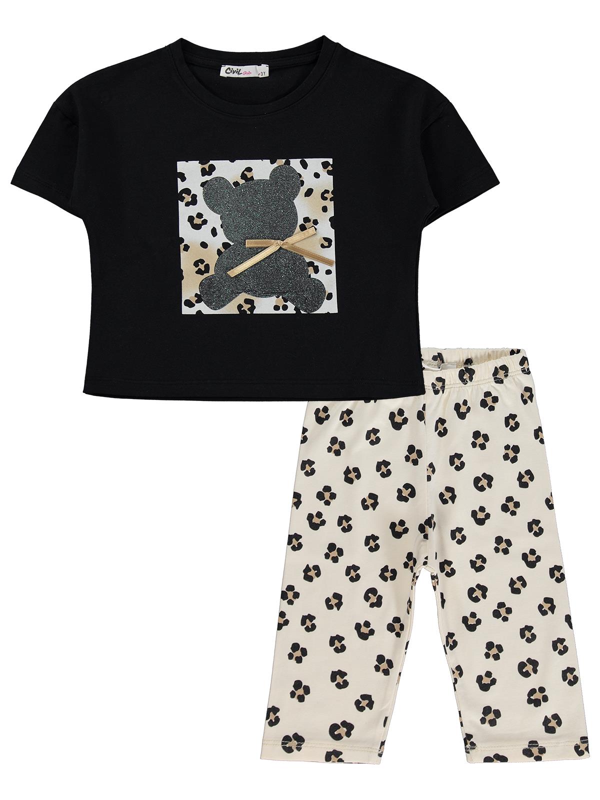 Civil Girls Ayıcık Baskılı 2-5 Yaş Takım - Siyah