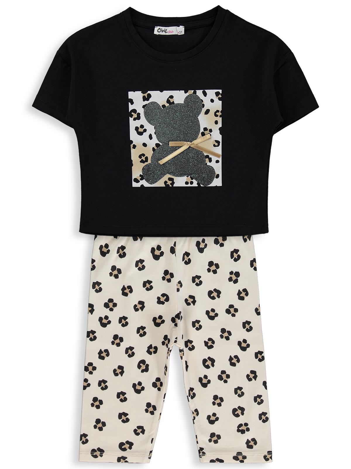 Civil Girls Ayıcık Baskılı 2-5 Yaş Takım - Siyah