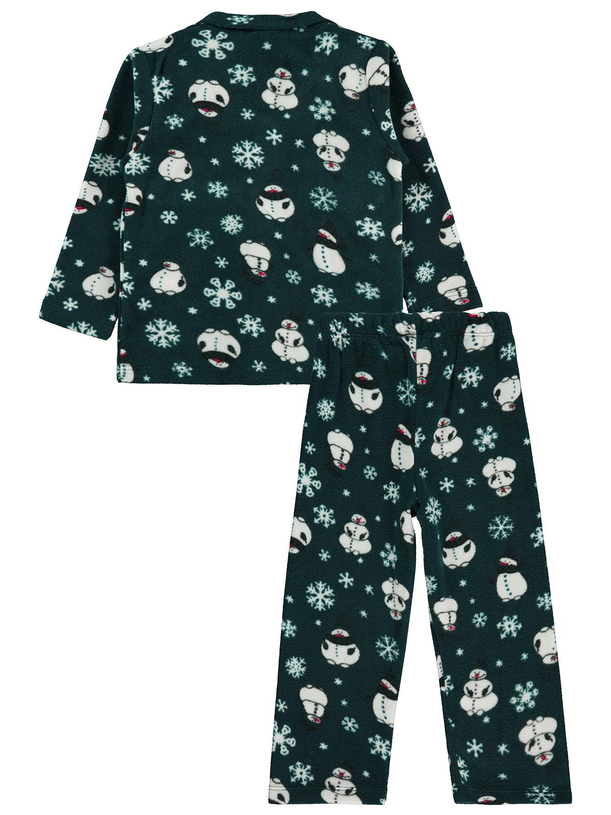 Civil Erkek Çocuk Kardan Adam Baskılı Pijama Takımı | Polar Uzun Kol | Okul Kreş ve Günlük Kullanım - Yeşil