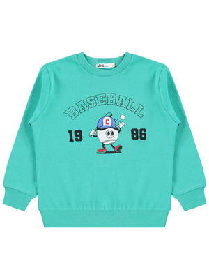 Civil Erkek Çocuk Baseball Baskılı Sweatshirt Km | İnterlok Uzun Kol | Okul Kreş ve Günlük Kullanım - Yeşil