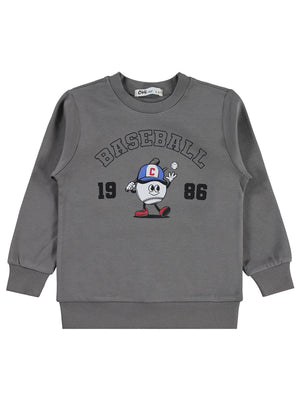 Civil Erkek Çocuk Baseball Baskılı Sweatshirt Km | İnterlok Uzun Kol | Okul Kreş ve Günlük Kullanım - Gri