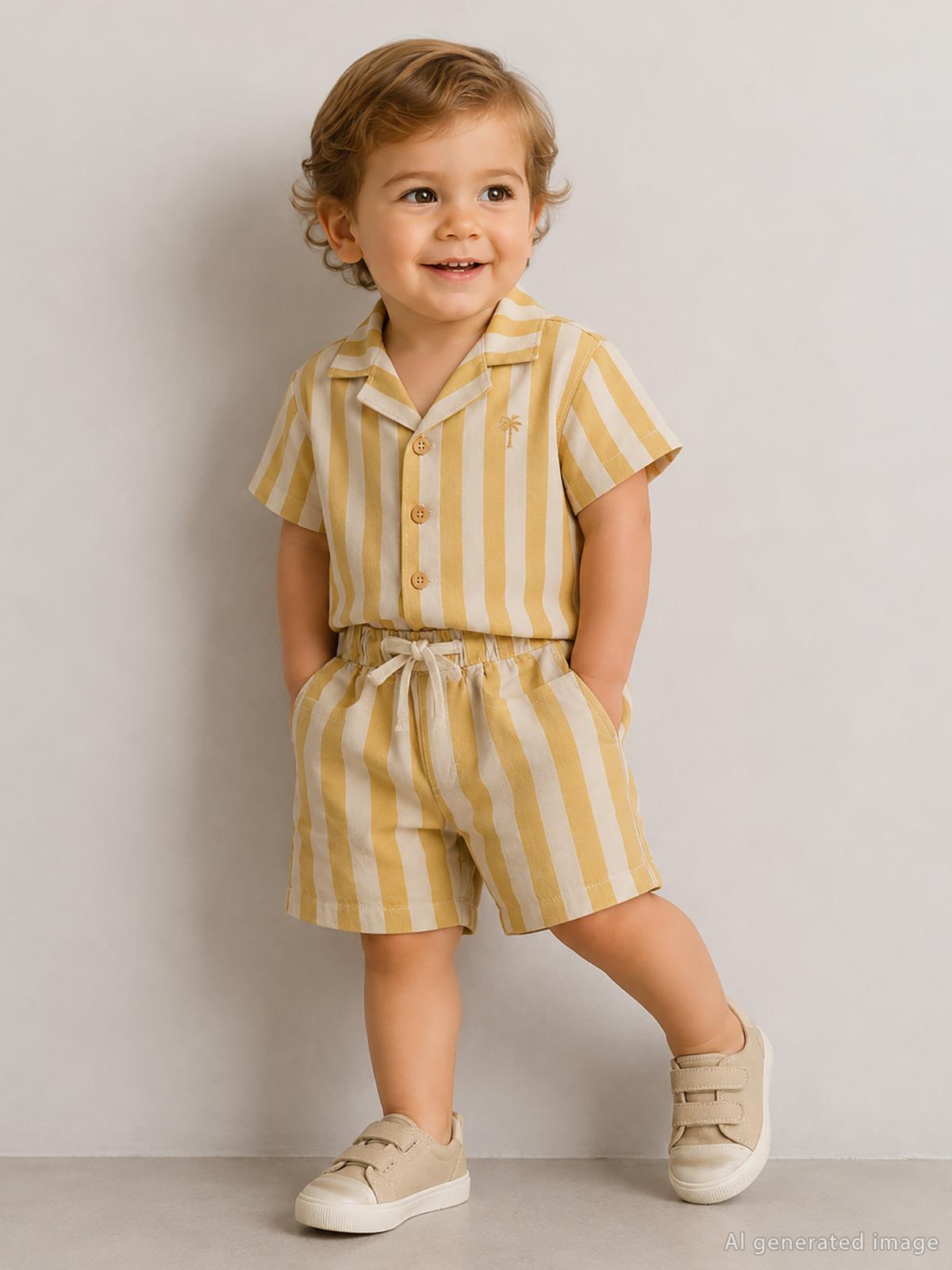 Civil Baby Çizgili 6-18 Ay Şort - Hardal