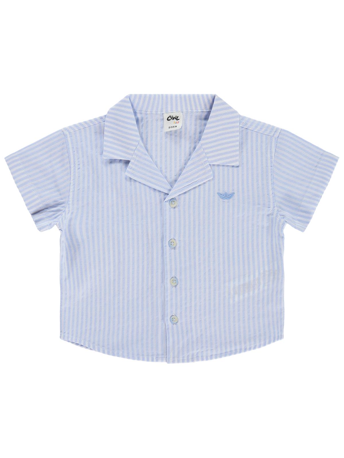 Civil Baby Çizgili Yelken Nakışlı 6-18 Ay Gömlek - Mavi
