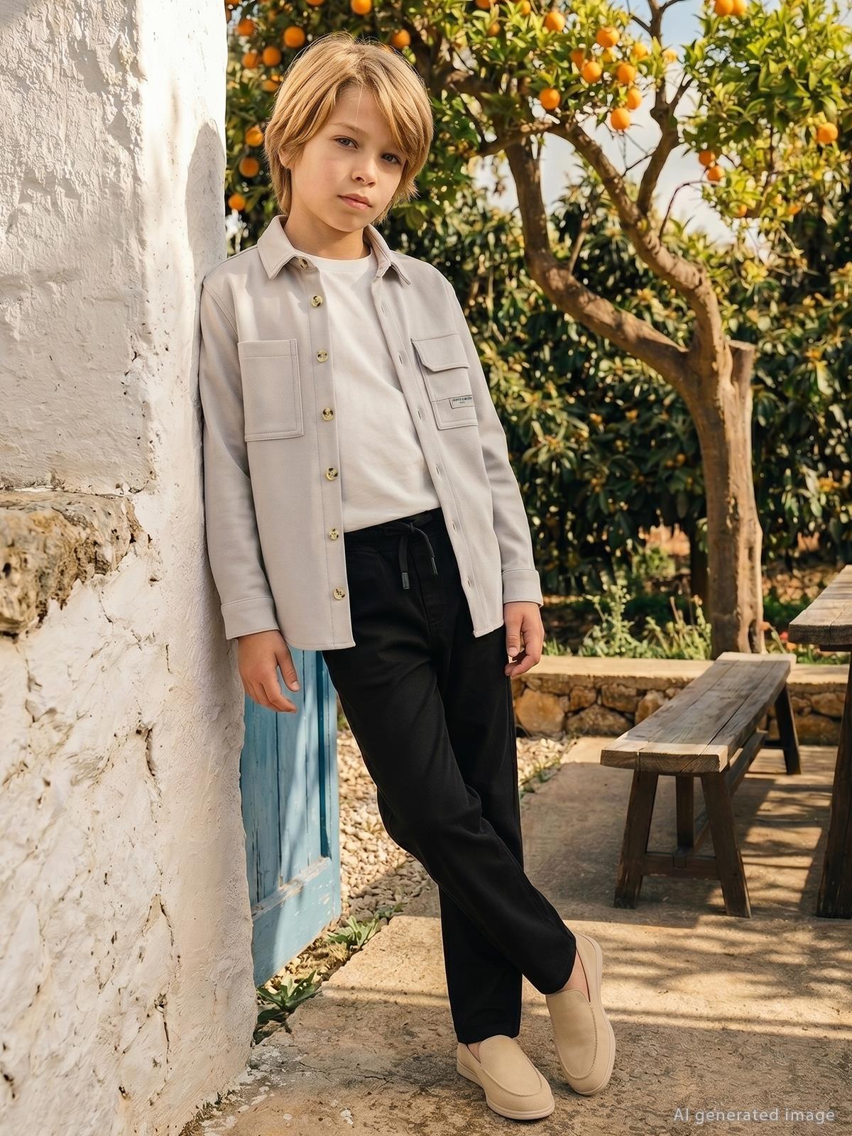 Pierre Cardin Çift Cepli 6-9 Yaş Gömlek - Koyu Taş Rengi