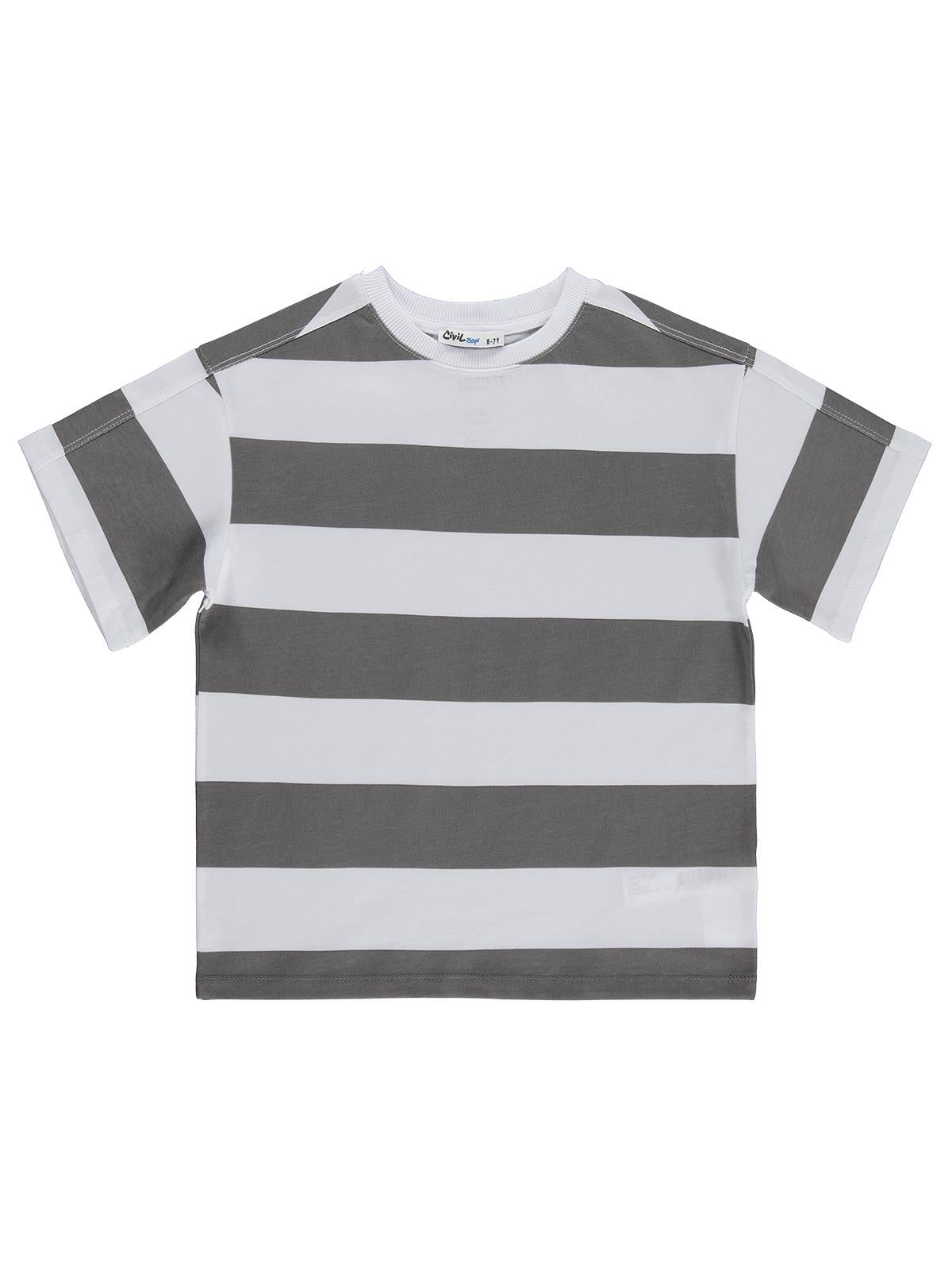 Civil Boys Basic Çizgili 10-13 Yaş Tişört - Gri