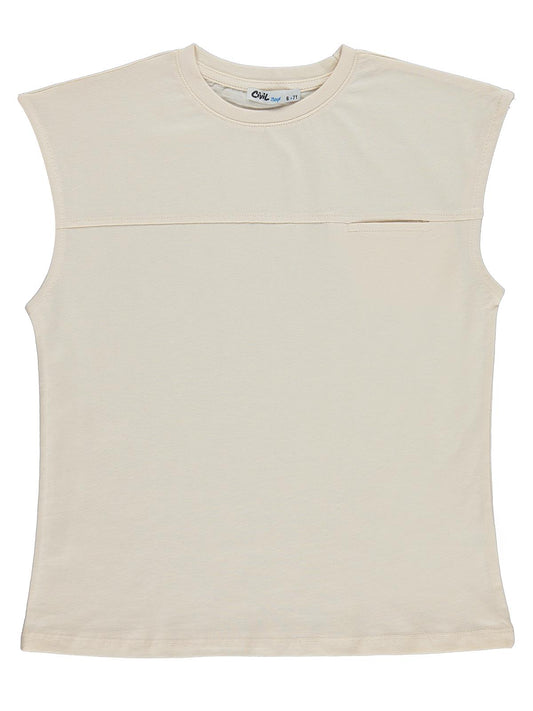 Civil Boys Basic Sıfır Kol 6-9 Yaş Tişört - Ekru