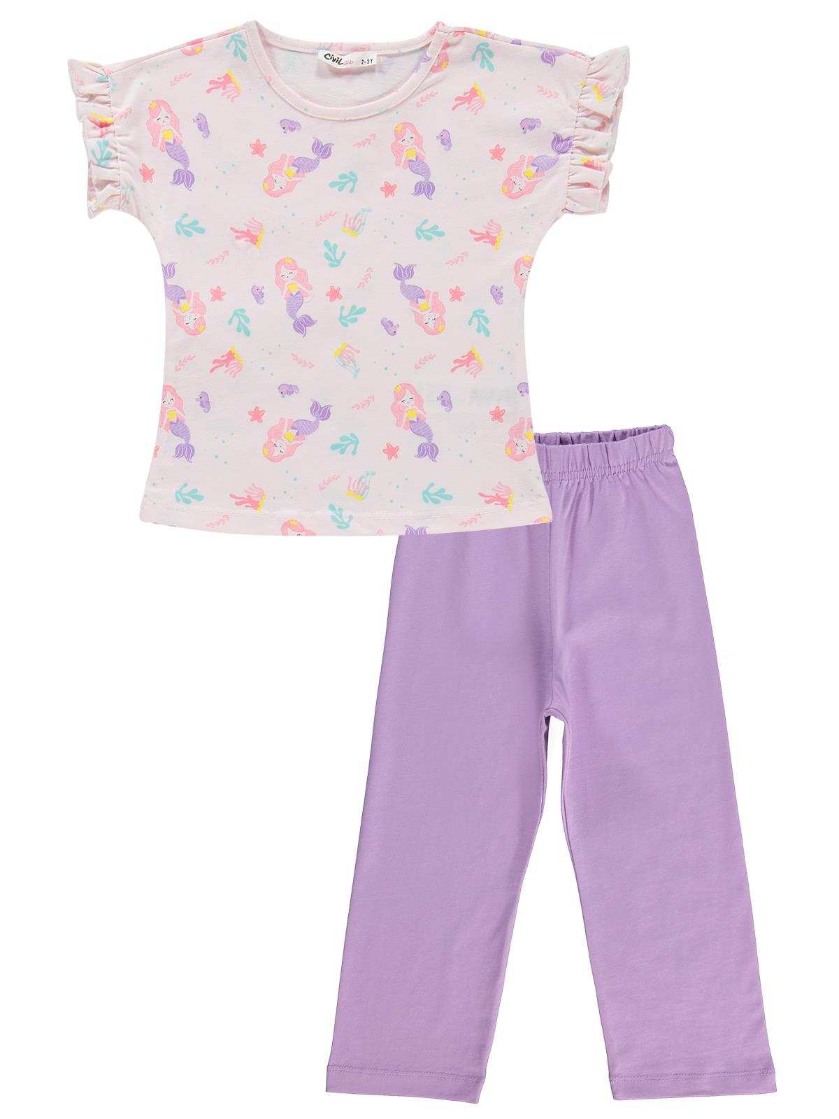 Civil Girls Deniz kızı Desenli 2-5 Yaş Pijama Takımı - Uçuk Pembe-Lila