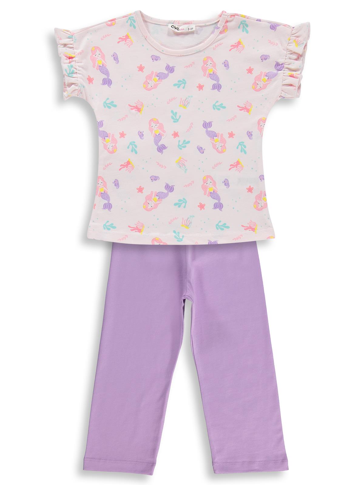 Civil Girls Deniz kızı Desenli 2-5 Yaş Pijama Takımı - Uçuk Pembe-Lila