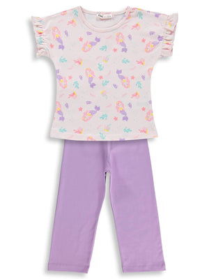 Civil Girls Deniz kızı Desenli 2-5 Yaş Pijama Takımı - Uçuk Pembe-Lila