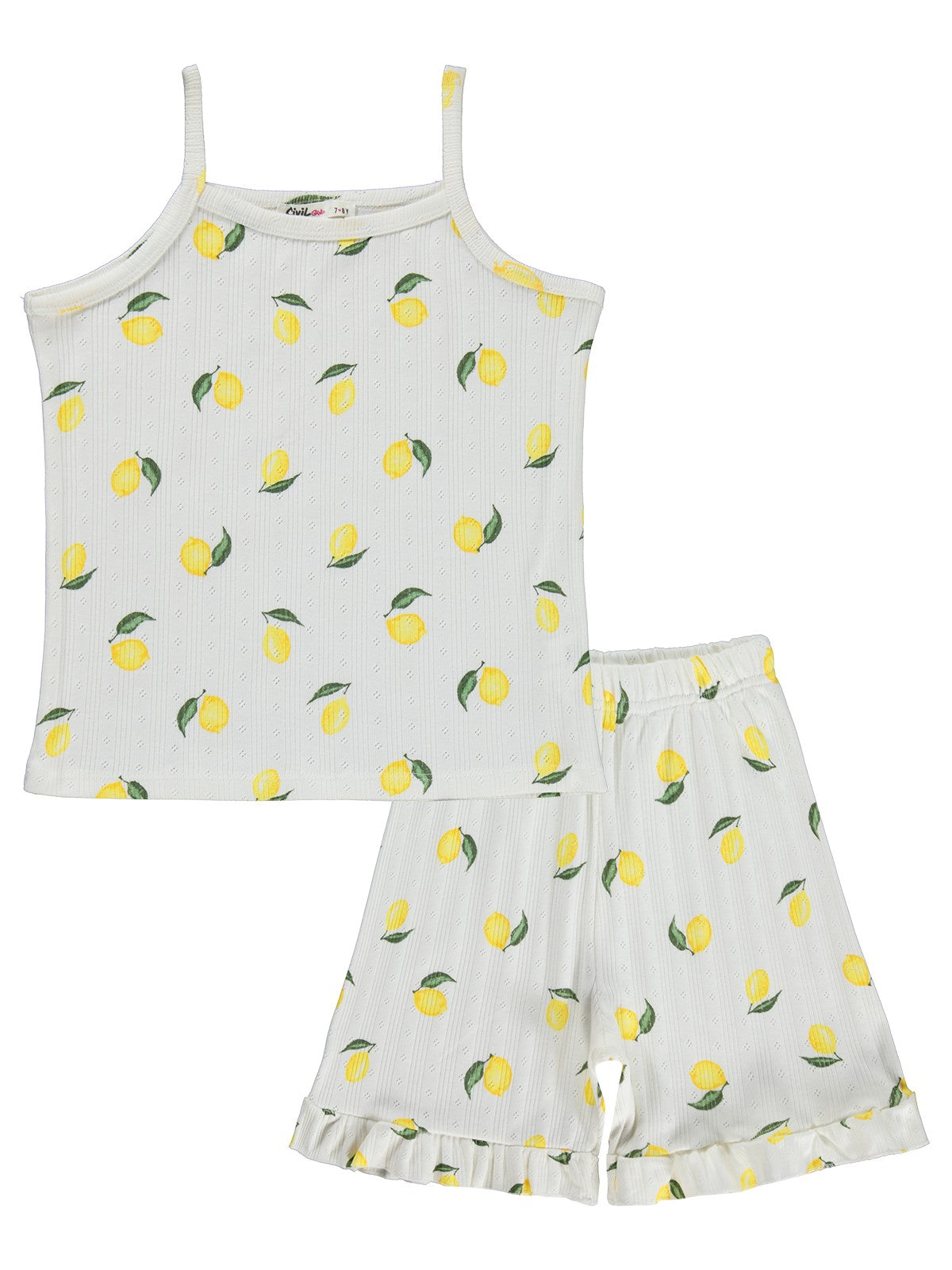 Civil Girls Limon Desenli Şortlu 6-9 Yaş Pijama Takımı - Kırık Beyaz