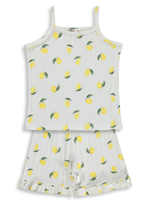 Civil Girls Limon Desenli Şortlu 6-9 Yaş Pijama Takımı - Kırık Beyaz