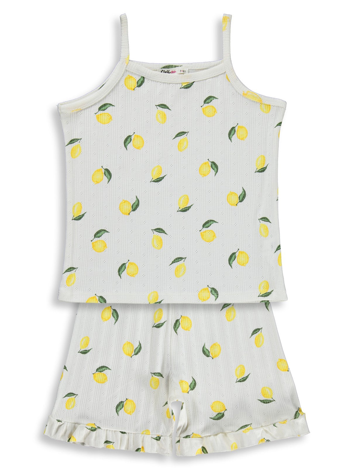 Civil Girls Limon Desenli Şortlu 6-9 Yaş Pijama Takımı - Kırık Beyaz