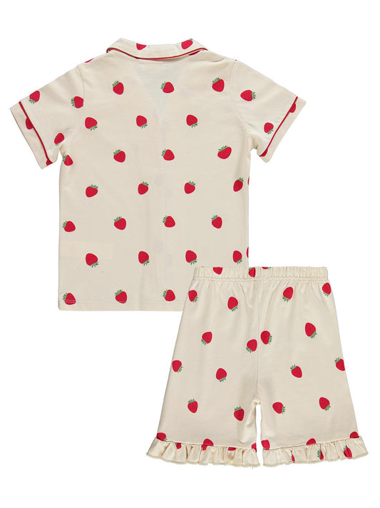 Civil Girls Çilek Desenli Şortlu 10-13 Yaş Pijama Takımı - Fil Dişi