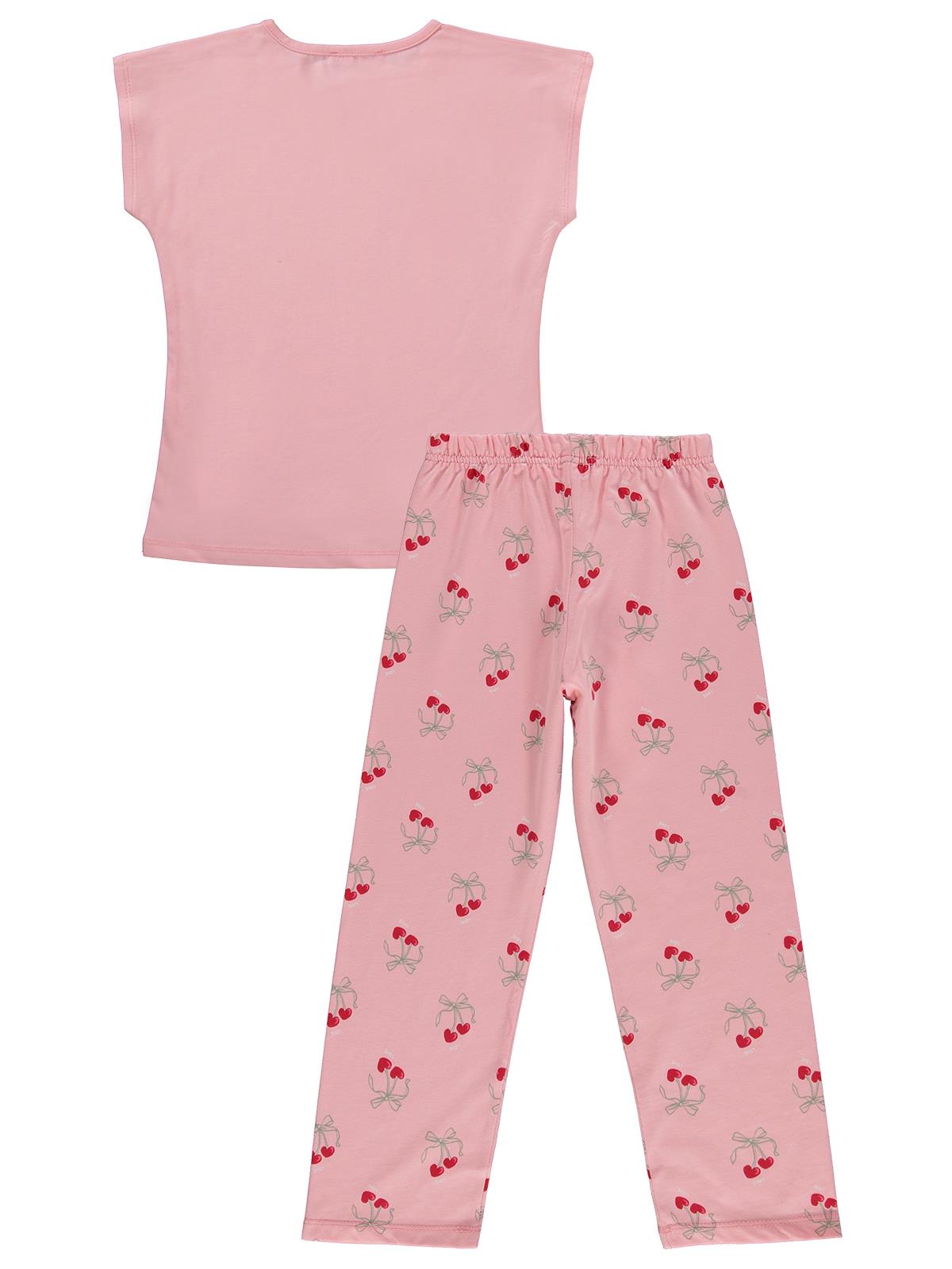 Civil Girls Kiraz Desenli 6-9 Yaş Pijama Takımı - Pudra