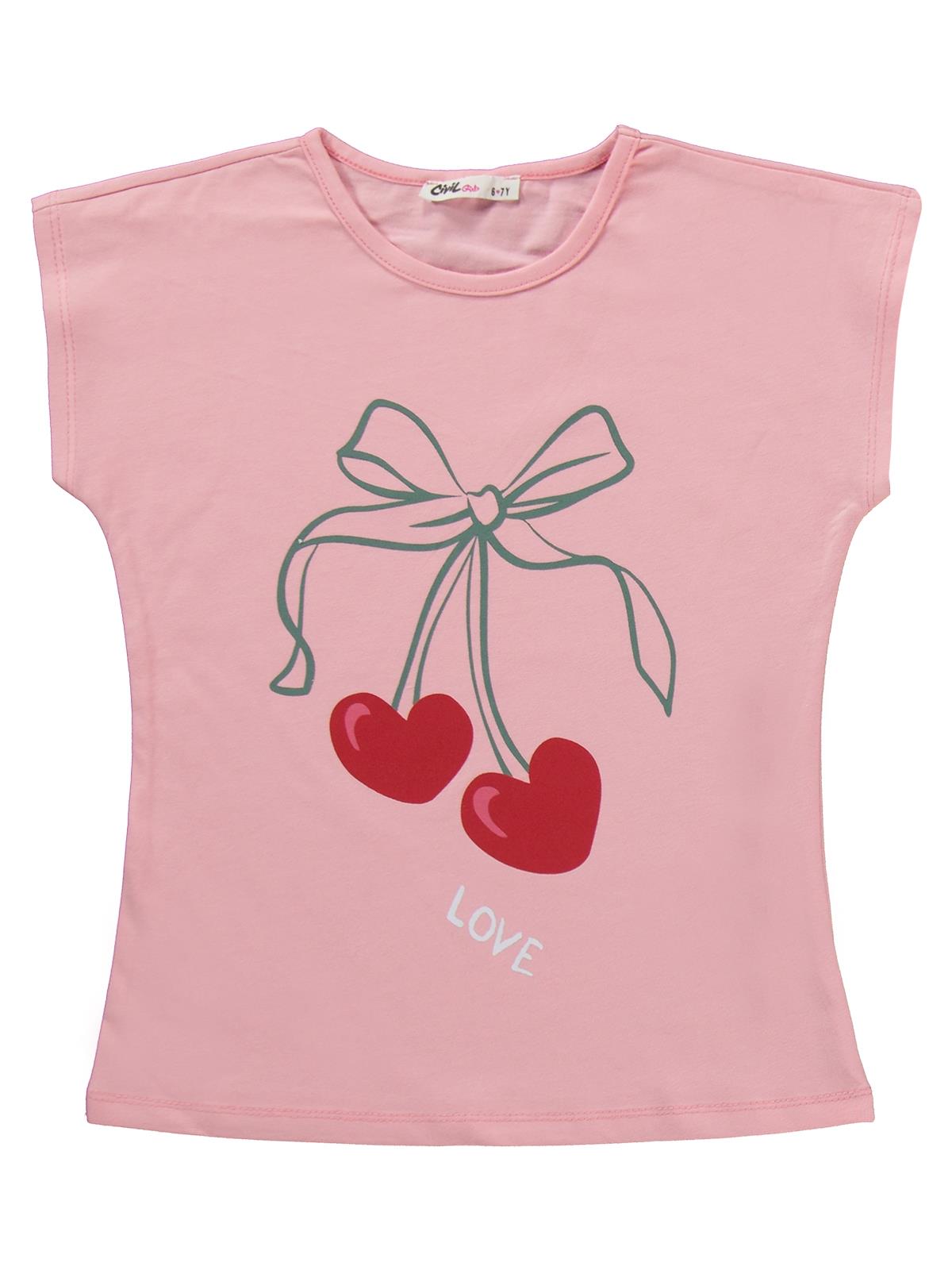Civil Girls Kiraz Desenli 6-9 Yaş Pijama Takımı - Pudra