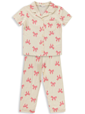 Civil Girls Fiyonk Desenli 6-9 Yaş Pijama Takımı - Fil Dişi