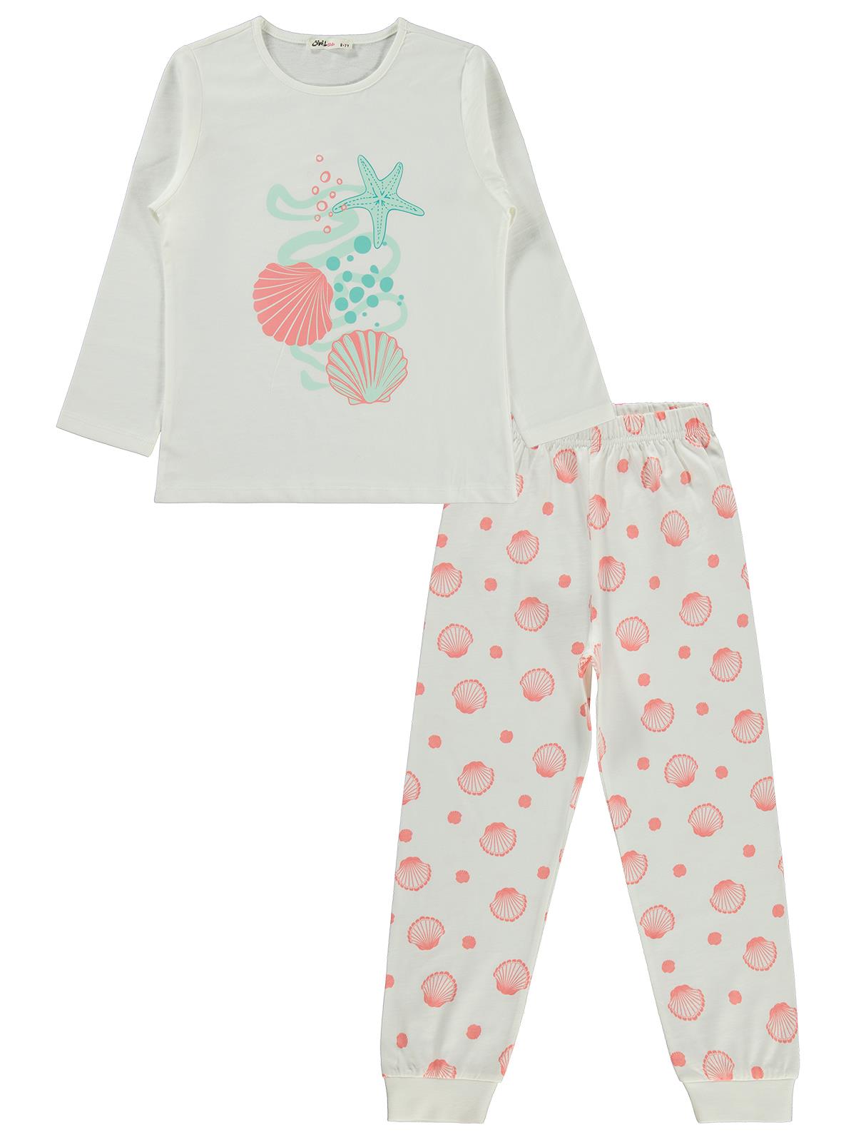 Civil Girls Deniz Kabuğu Desenli 6-9 Yaş Pijama Takımı - Beyaz